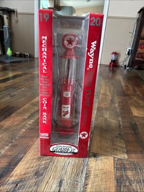 Texaco Red Wayne Gas Pump Mechanical Coin Bank